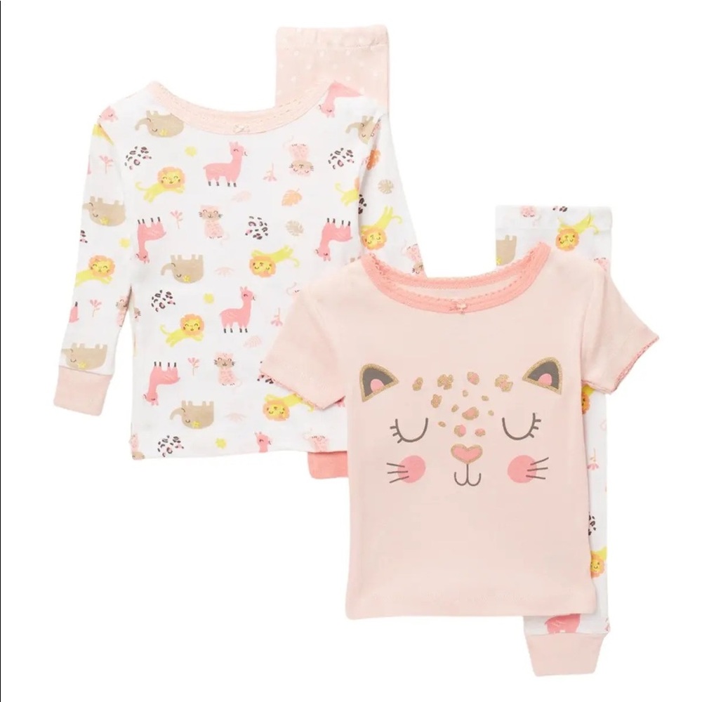 NWT- KOALA BABY 4-Piece Cat Print Cotton Pajama Set In Crystal Rose
